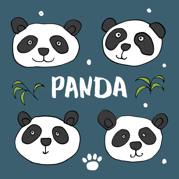 Niedlicher Pandabär Doodles Set Vorhanden Niedliche Tiere Sketch Handgezeichnete Cartoon — Stockvektor