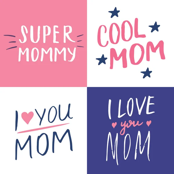 Super Mamá Cartas Caligráficas Letreros Conjunto Frase Imprimible Conjunto Ilustración — Vector de stock