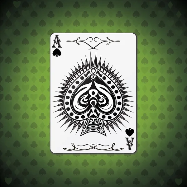 As de pique carte de poker fond vert — Image vectorielle