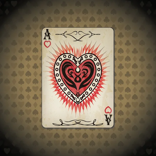 As des coeurs poker carte vieux look — Image vectorielle