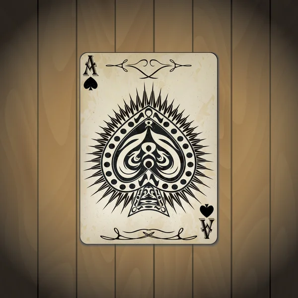 Ace of spades poker card old look varnished wood background Royalty Free Stock Vectors