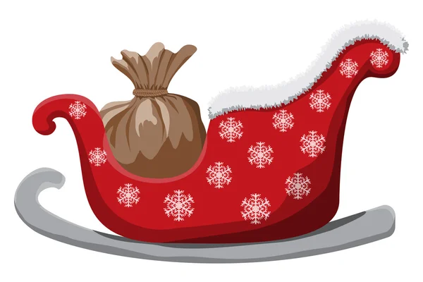 Arbre de Noël et sac de cadeaux en traîneau isolé sur fond blanc — Image vectorielle