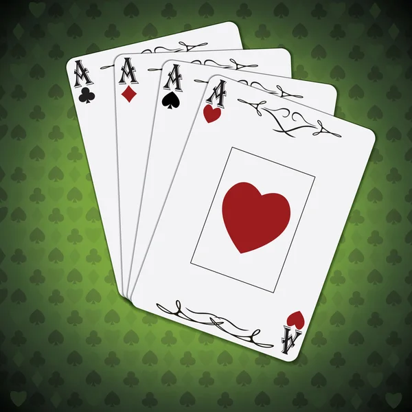 As de picas, as de corazones, as de diamantes, as de palos de cartas de poker fondo verde — Archivo Imágenes Vectoriales