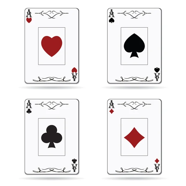 Ás de espadas, Ás de copas, Ás de diamantes, Ás de paus cartões de poker isolados sobre fundo branco — Vetor de Stock