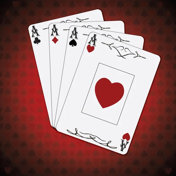 As pik, as serca, asa karo, as kluby pokera karty czerwone tło białe — Wektor stockowy