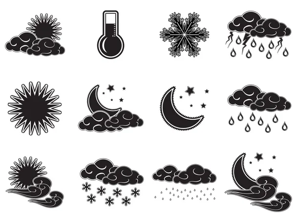 Night day weather colour icons set black isolated on white background — Stock Vector