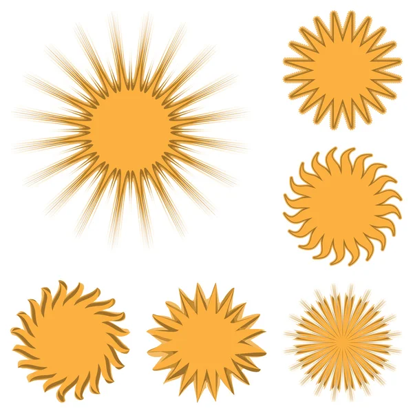 Diferentes iconos del sol establecidos aislados sobre fondo blanco — Vector de stock