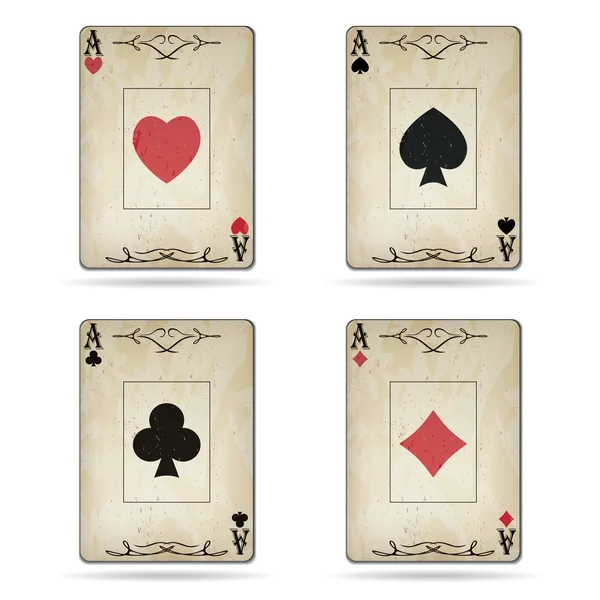 Ace of spades, ace of hearts, ace of diamonds, ace of clubs poker cards old look isolated on white background Stock Illustration