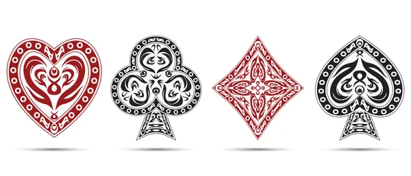 Maça, kupa, karo, beyaz arka plan üzerinde izole sembolleri poker kartları kulüpleri — Stok Vektör