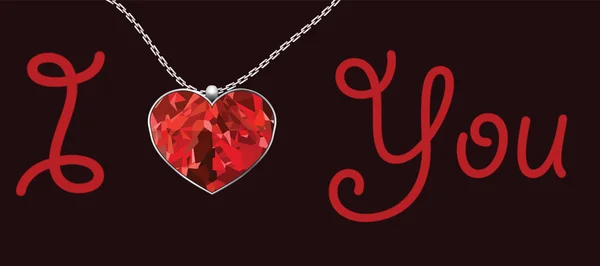 Día de San Valentín corazón colgante rojo fondo texto te amo — Vector de stock