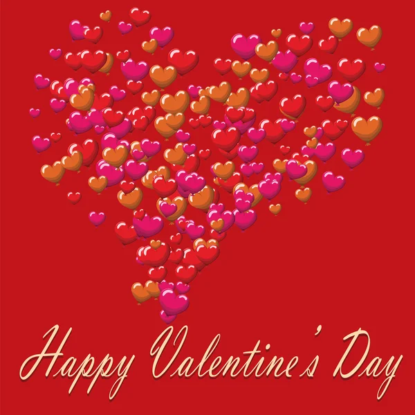 Aftelkalender voor Valentijnsdag briefkaart ballonnen rode achtergrond — Stockvector