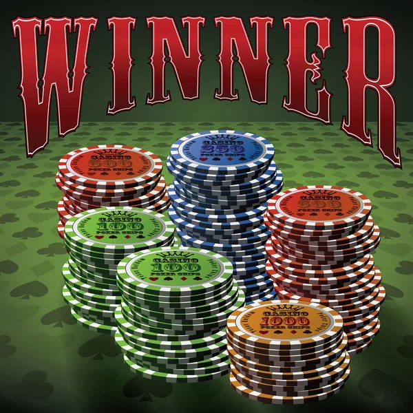 ポーカーチップ多くの緑の背景テキスト受賞者 — ストックベクタ