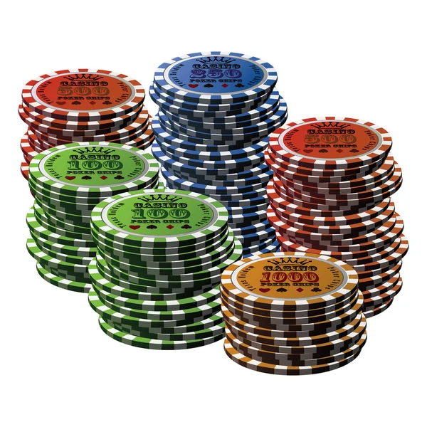 Chip de poker muitos fundo branco isolado — Vetor de Stock