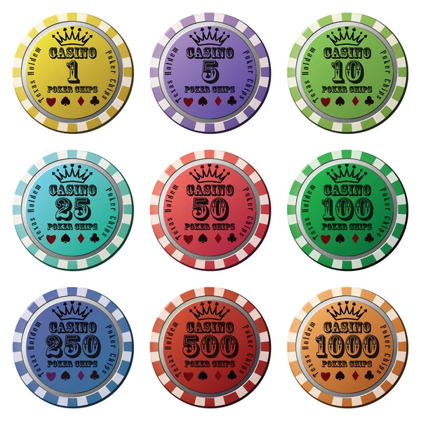 Набір покерних чіпів ізольований білий фон — стоковий вектор
