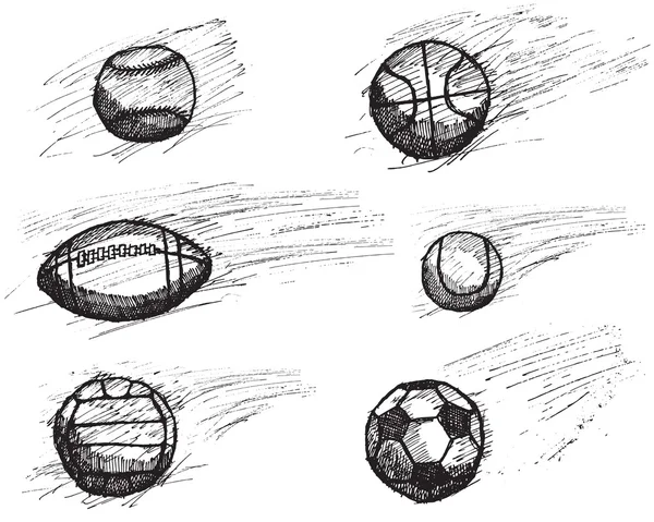 Набір ескізів м'яча з тіні та динамічним ефектом ізольовано на білому тлі — стоковий вектор
