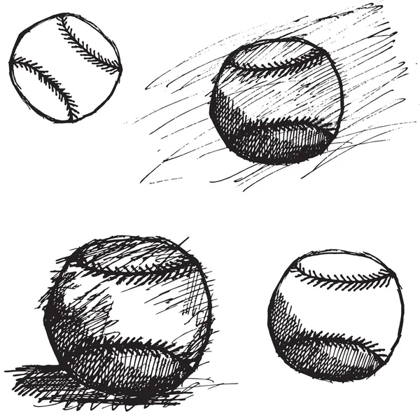 Beyaz arka plan üzerinde izole beyzbol topu kroki seti — Stok Vektör