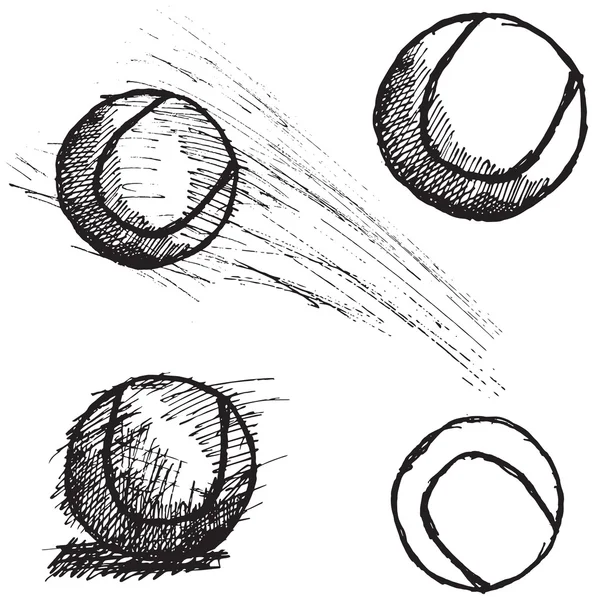 Esboço de bola de tênis conjunto isolado no fundo branco — Vetor de Stock