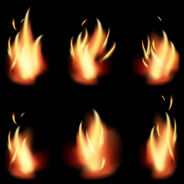 Flamme de feu sur fond noir — Image vectorielle