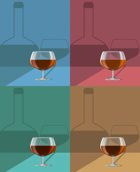 Vasos de coñac engastados sobre soporte metálico con sombras — Vector de stock