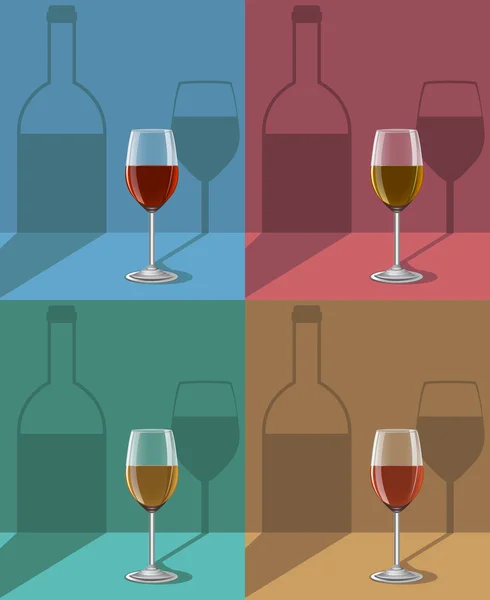 Copas de vino sobre soporte metálico con sombras — Vector de stock