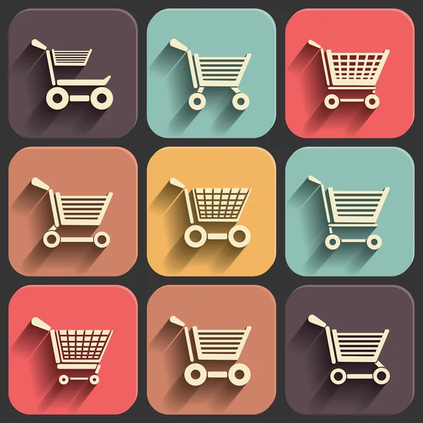 Shoping cart icône plate définie sur l'effet d'ombre fondu de couleur — Image vectorielle