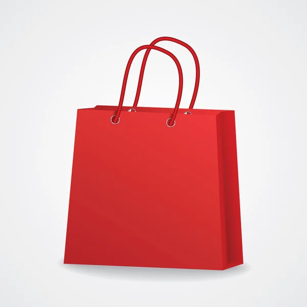 Bolso realista de compras rojo con asas de cuerda sobre fondo gris — Archivo Imágenes Vectoriales