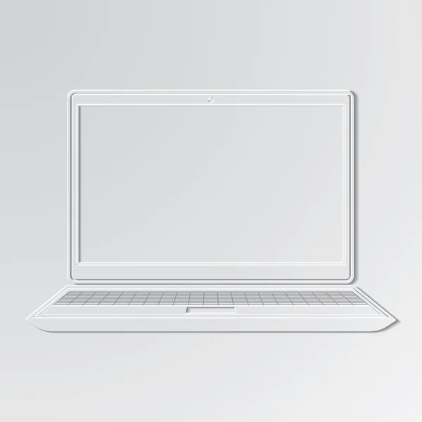 Laptop cortar icono en el fondo de papel — Vector de stock