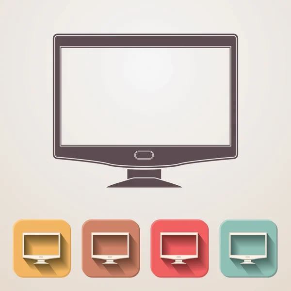 Monitor de pantalla ancha iconos planos conjunto efecto de sombra de guata — Vector de stock