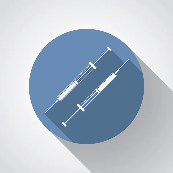 Strzykawka insuliny płaski ikona z długim cieniem na niebieskim — Wektor stockowy
