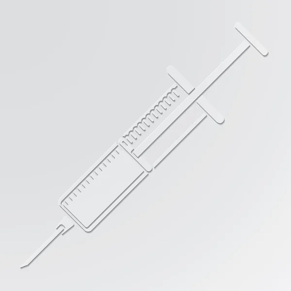 Syringe cut out of paper style on gray background — Stock Vector