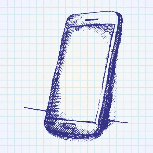 Esquisse dessinée à la main du téléphone portable avec ombre sur carnet papier — Image vectorielle