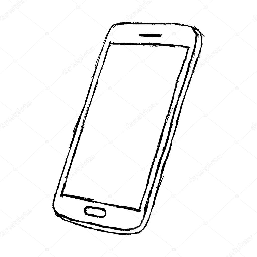 Handdrawn sketch of mobile phone outlined isolated on