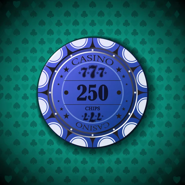 Poker chip nominella, två hundra femtio, på kort symbol bakgrund — Stock vektor