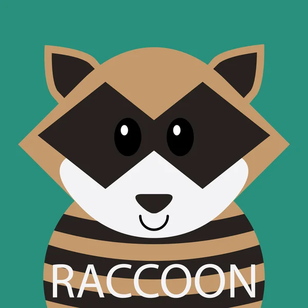 Ładny racoon kreskówka płaski ikona avatar — Wektor stockowy