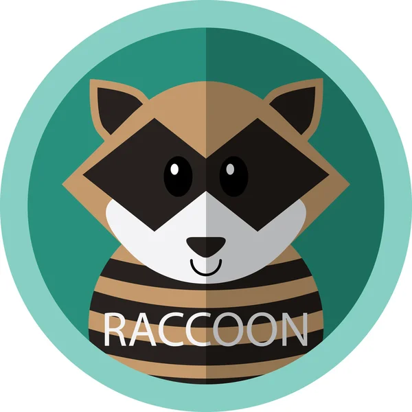 Schattig racoon cartoon platte pictogram avatar ronde cirkel — Stockvector