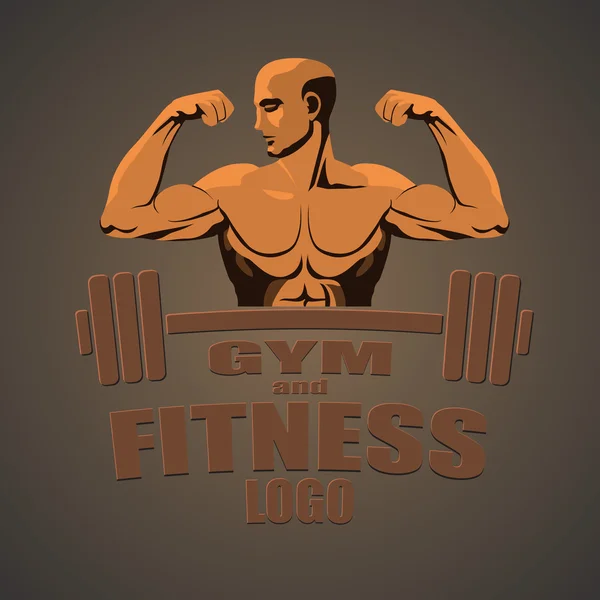 Fitness gym logotyp mockup bodybuilder visar biceps — Stock vektor