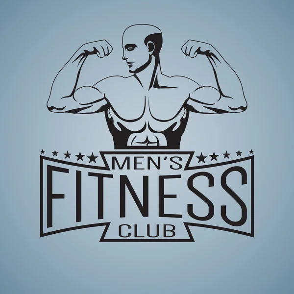 Fitness gym logotyp mockup bodybuilder visar biceps beskrivs — Stock vektor