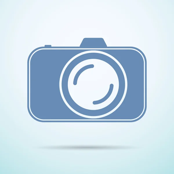 Professional photocamera flat icon on blue background — Stock Vector