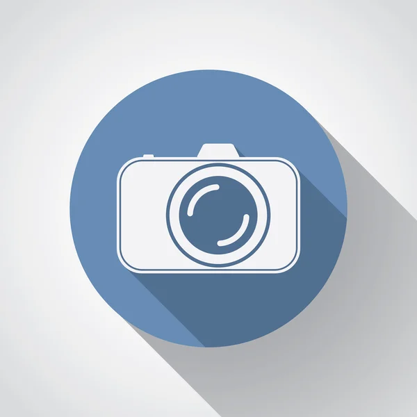 Professional photocamera flat icon with long shadow — Stock Vector