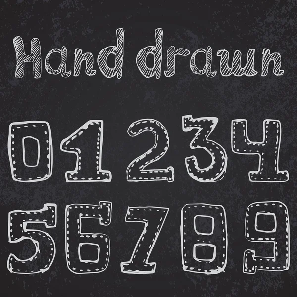 Written numbers 0-9 hand drawn sketch on chalkboard — Stock Vector