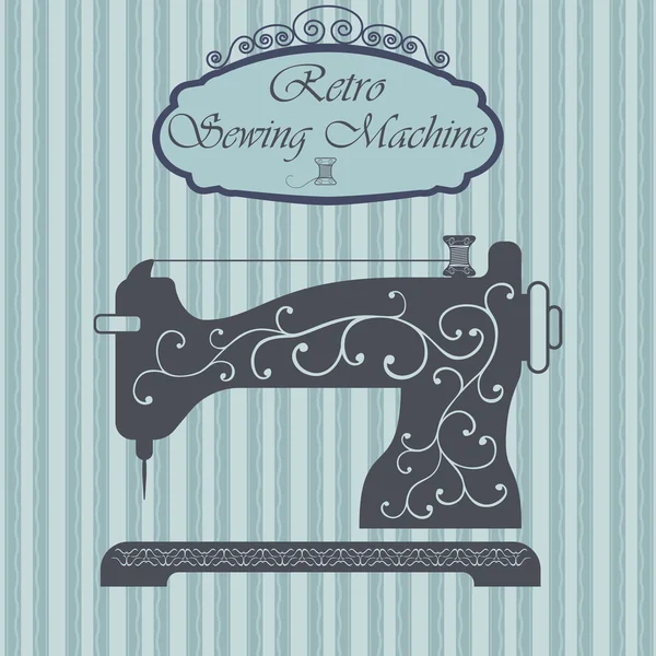 Máquina de costura retro com ornamento floral no fundo hipster. Design de sinal vintage. Etiqueta de tema da moda antiga — Vetor de Stock