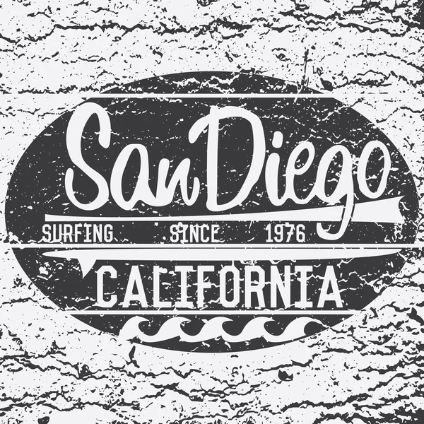 California San Diego tipografía, camiseta Diseño de impresión, Verano vector insignia Applique etiqueta — Vector de stock