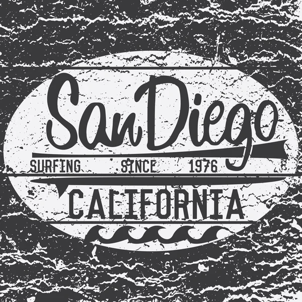 California San Diego tipografía, camiseta Diseño de impresión, Verano vector insignia Applique etiqueta — Vector de stock