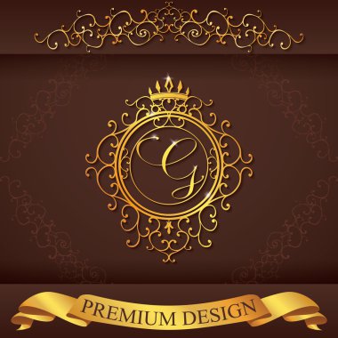 Letter G. Luxury Logo template flourishes calligraphic elegant ornament lines. Business sign, identity for Restaurant, Royalty, Boutique, Hotel, Heraldic, Jewelry, Fashion, vector illustration clipart