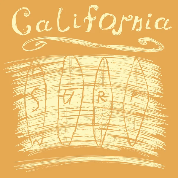 California sörf tipografi, t-shirt baskı tasarım grafik, vektör poster, rozet aplike etiket — Stok Vektör