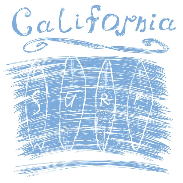 California surf typography, T-shirt Printing design graphics, vector poster, Badge Applique Label — Vector de stock