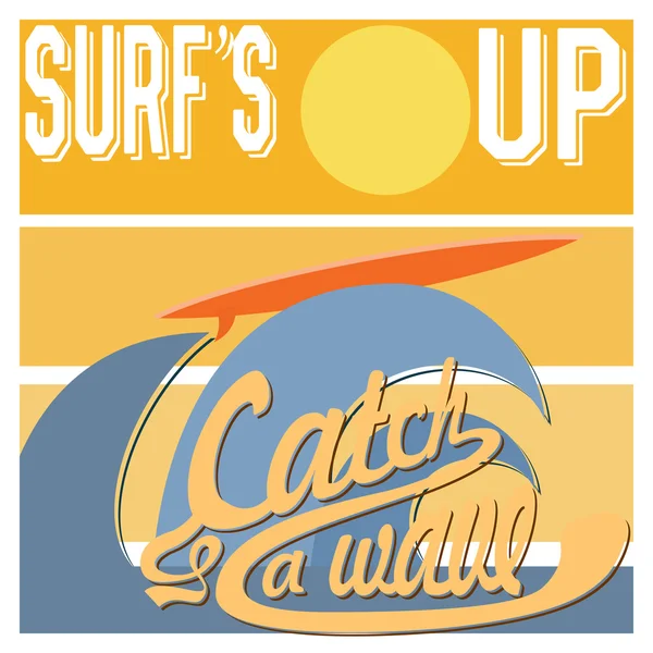 Типографія Surf's Up, футболка Друк дизайн графіка, ретро вінтажний векторний плакат, бейдж аплікаційна етикетка — стоковий вектор