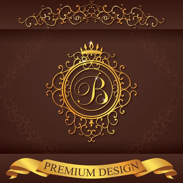 Levél B. luxus logó sablon kalligrafikus elegáns dísz vonalak virágzik. Üzleti jel, identitás, étterem, jogdíj, Boutique, szálloda, Heraldic, ékszer, divat, illusztráció vektor — Stock Vector