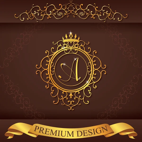 Шаблон листа а. Luxury логотип процвітає каліграфічний елегантний Орнамент ліній. Бізнес знак, ідентичність, ресторан, роялті, бутік, готельне, Heraldic, ювелірні вироби, мода, Векторні ілюстрації — стоковий вектор