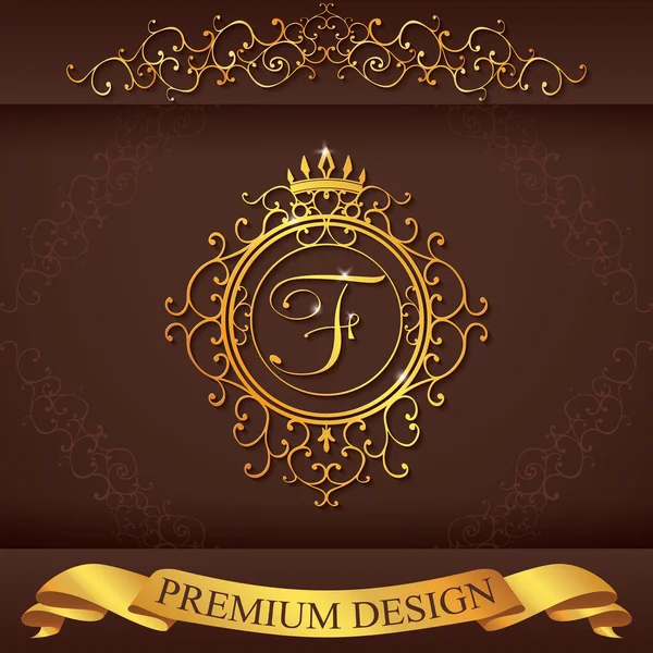 Letter F. Luxury Logo template flourishes calligraphic elegant ornament lines. Business sign, identity for Restaurant, Royalty, Boutique, Hotel, Heraldic, Jewelry, Fashion, vector illustration — Stock vektor